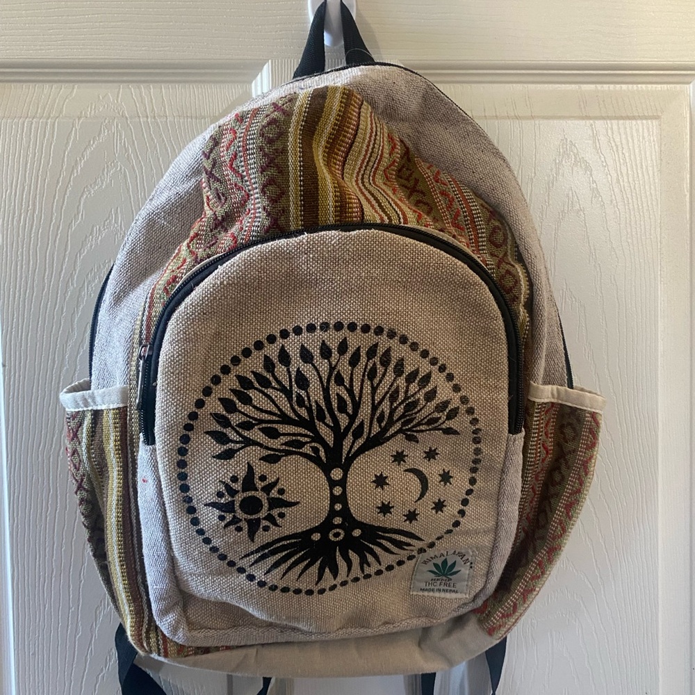 Bohemian Canvas Backpack with Tree Design